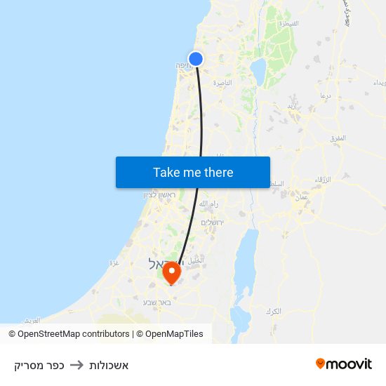 כפר מסריק to אשכולות map