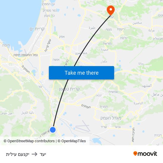 יקנעם עילית to יעד map