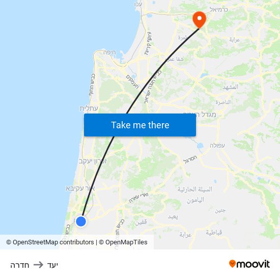 חדרה to יעד map