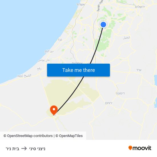 בית ניר to ניצני סיני map