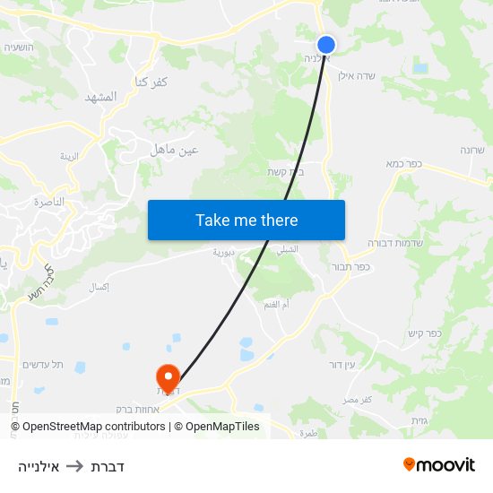 אילנייה to דברת map