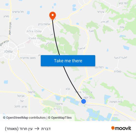 עין חרוד (מאוחד) to דברת map