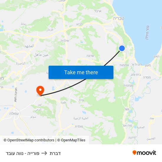 פורייה - נווה עובד to דברת map