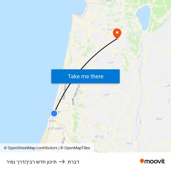 תיכון חדש רבין/דרך נמיר to דברת map