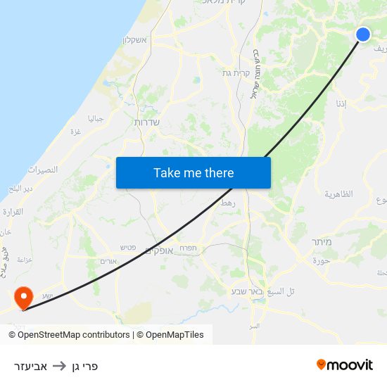 אביעזר to פרי גן map