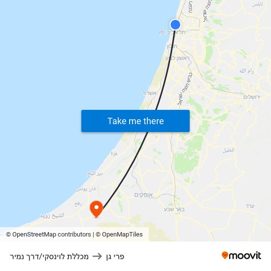 מכללת לוינסקי/דרך נמיר to פרי גן map