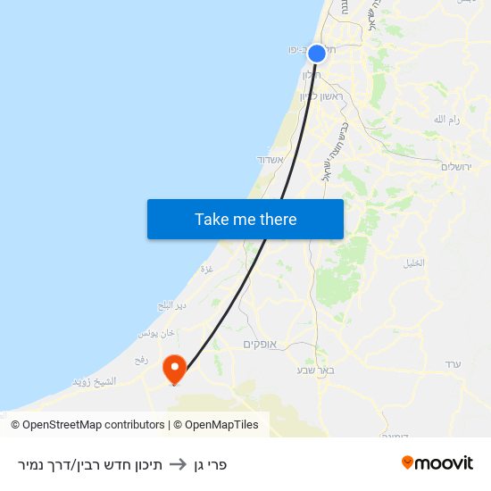 תיכון חדש רבין/דרך נמיר to פרי גן map