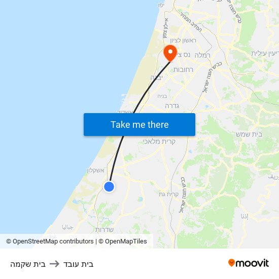 בית שקמה to בית עובד map