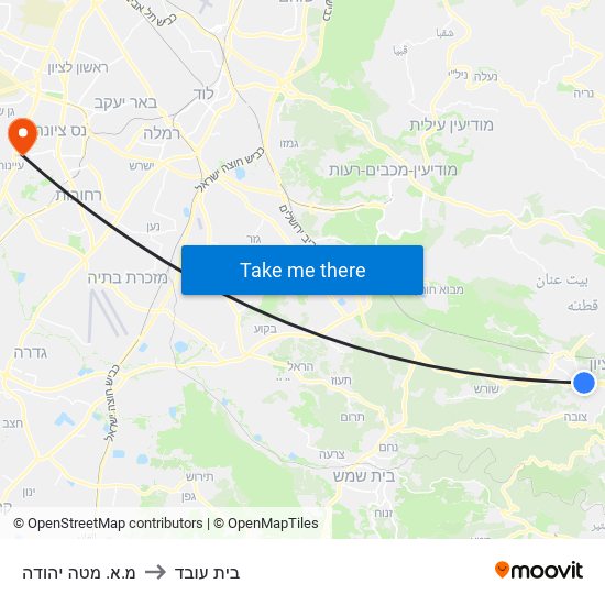 מ.א. מטה יהודה to בית עובד map