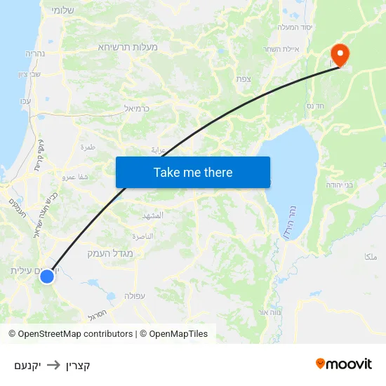 יקנעם to קצרין map