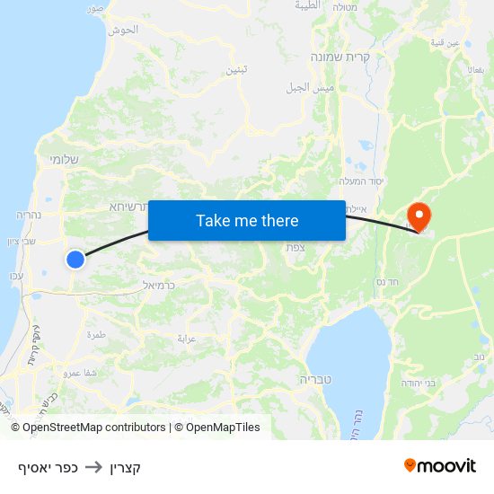 כפר יאסיף to קצרין map