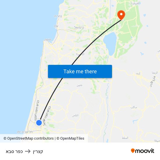 כפר סבא to קצרין map