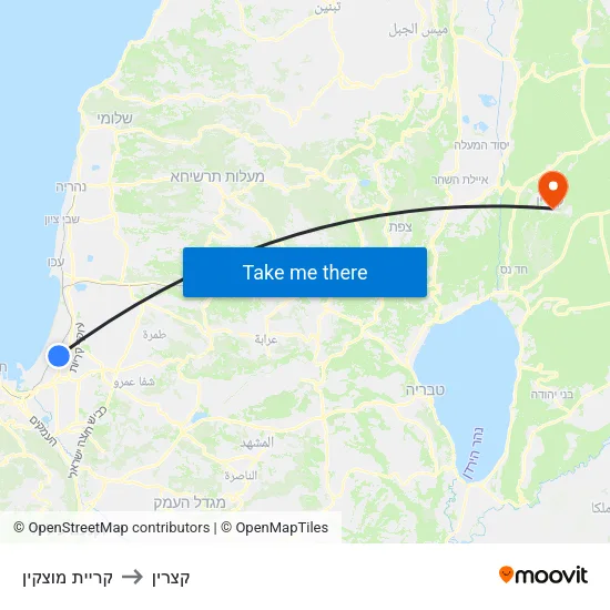קריית מוצקין to קצרין map