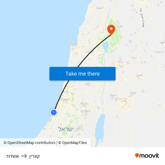 אשדוד to קצרין map