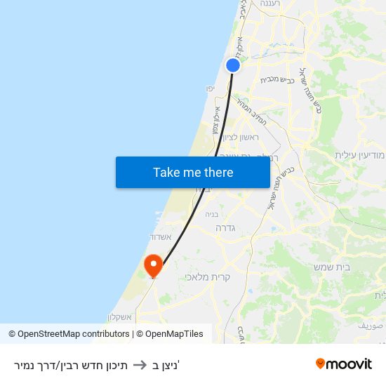 תיכון חדש רבין/דרך נמיר to ניצן ב' map