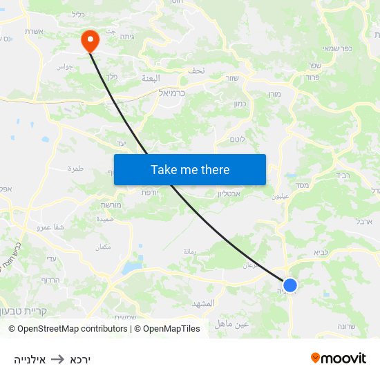 אילנייה to ירכא map