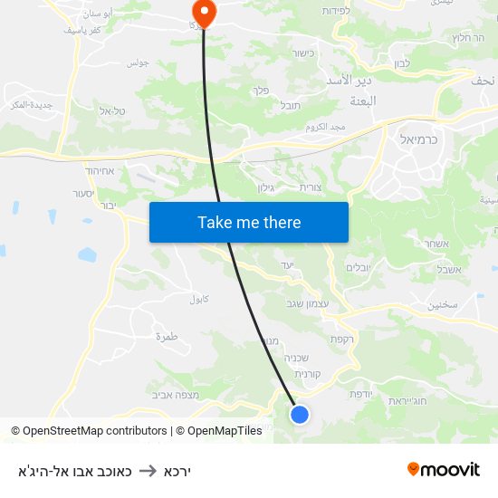 כאוכב אבו אל-היג'א to ירכא map