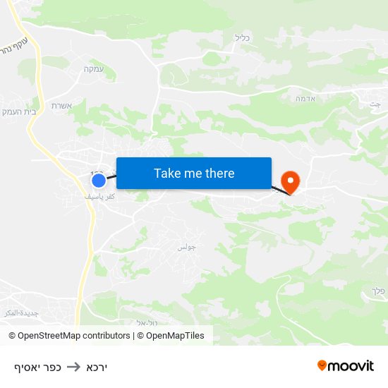 כפר יאסיף to ירכא map