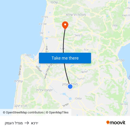 מגדל העמק to ירכא map