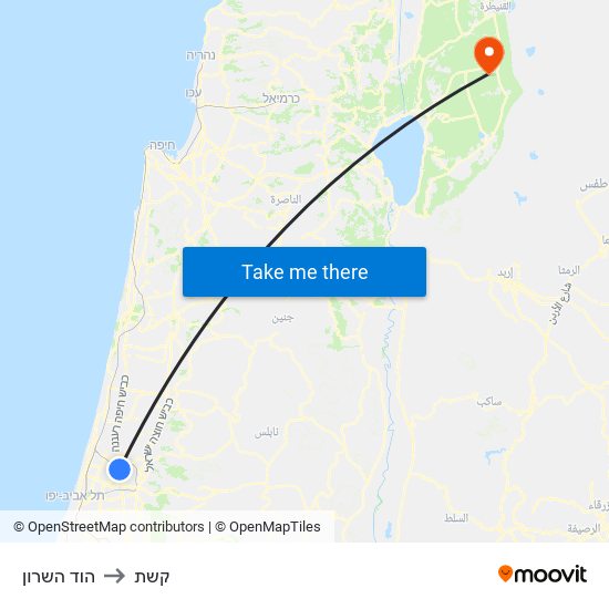 הוד השרון to קשת map