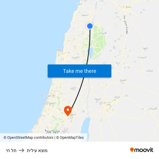 תל חי to מוצא עילית map