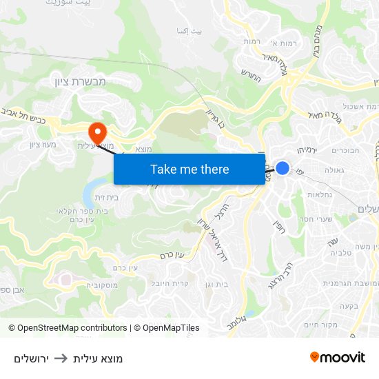 ירושלים to מוצא עילית map