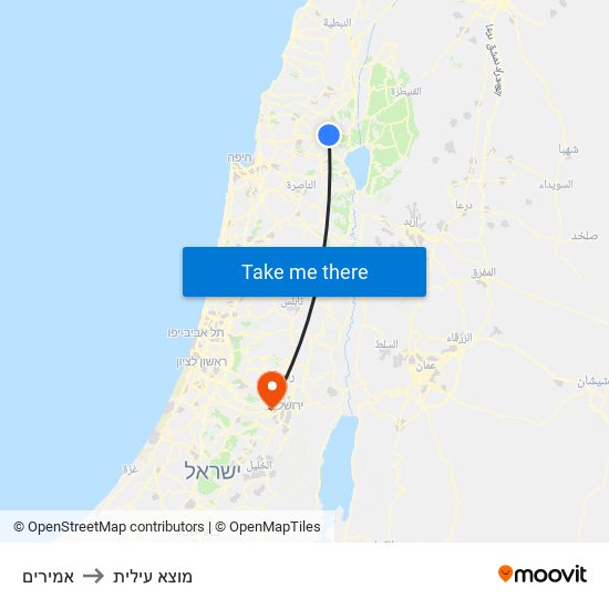 אמירים to מוצא עילית map