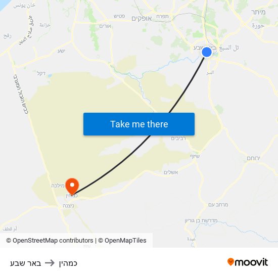 באר שבע to כמהין map