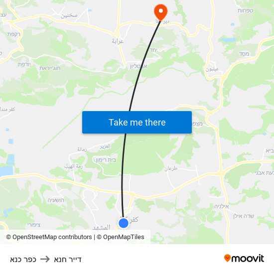 כפר כנא to דייר חנא map