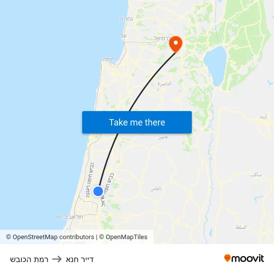 רמת הכובש to דייר חנא map