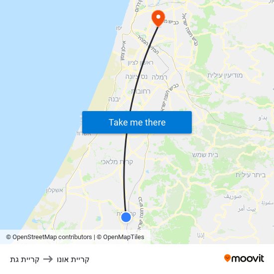 קריית גת to קריית אונו map