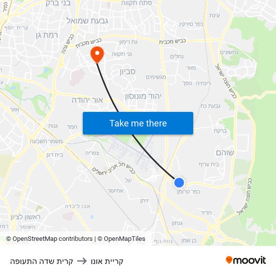 קרית שדה התעופה to קריית אונו map