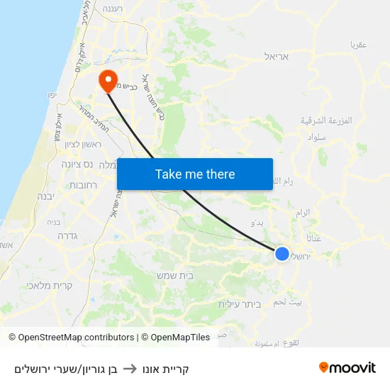 בן גוריון/שערי ירושלים to קריית אונו map