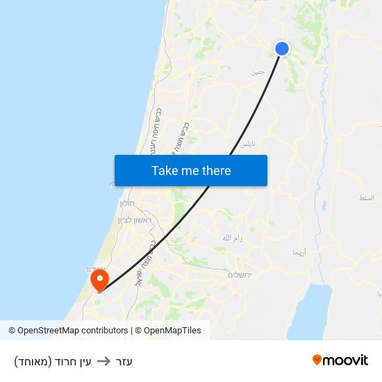 עין חרוד (מאוחד) to עזר map