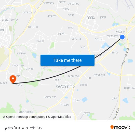 מ.א. נחל שורק to עזר map