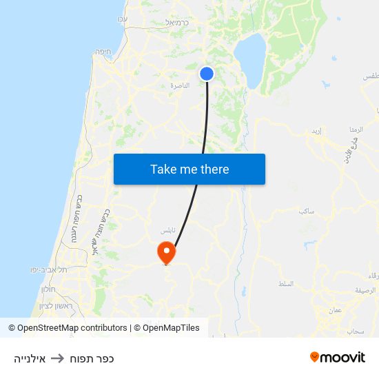 אילנייה to כפר תפוח map