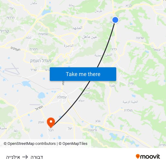 אילנייה to דבורה map