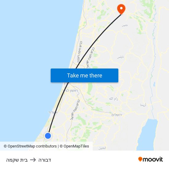 בית שקמה to דבורה map