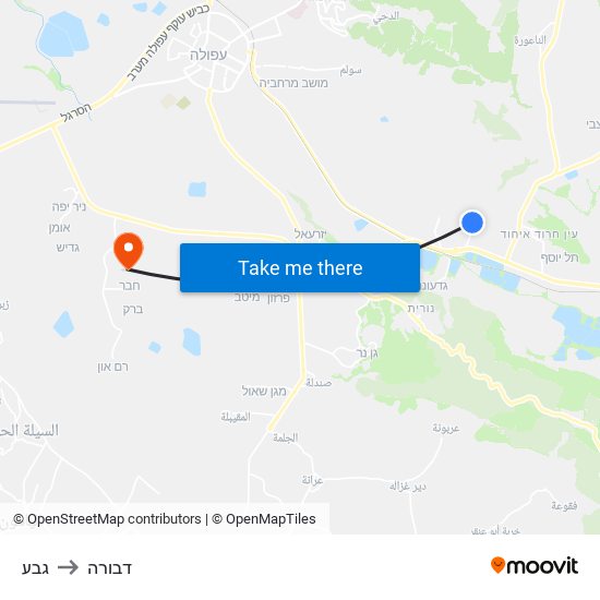 גבע to דבורה map