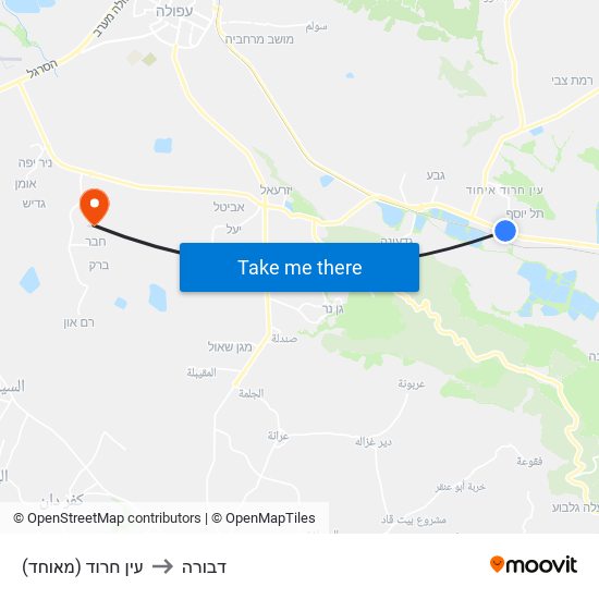 עין חרוד (מאוחד) to דבורה map