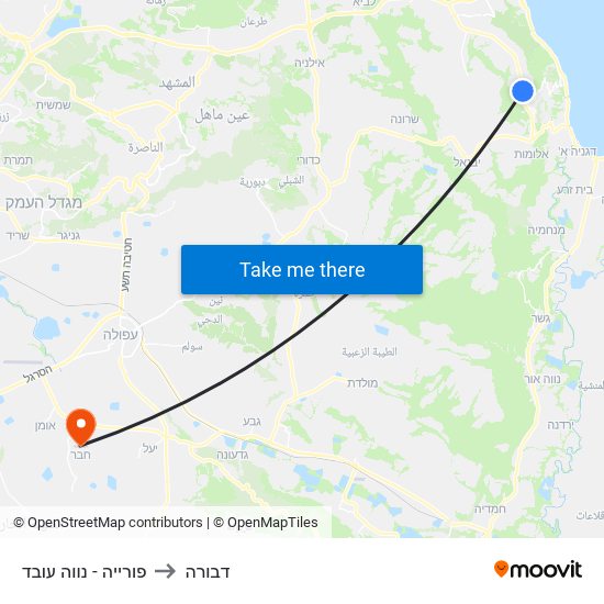 פורייה - נווה עובד to דבורה map