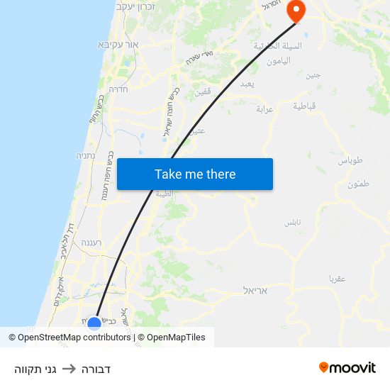 גני תקווה to דבורה map