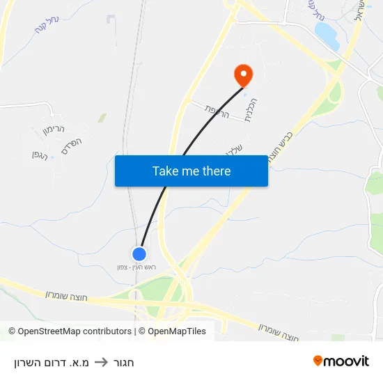 מ.א. דרום השרון to חגור map