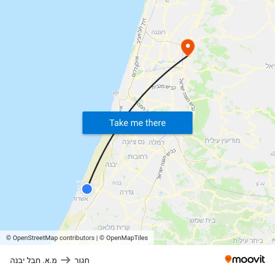 מ.א. חבל יבנה to חגור map
