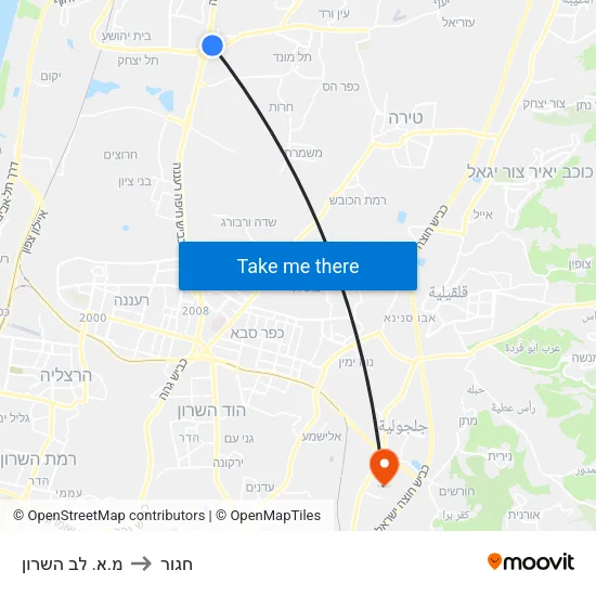 מ.א. לב השרון to חגור map