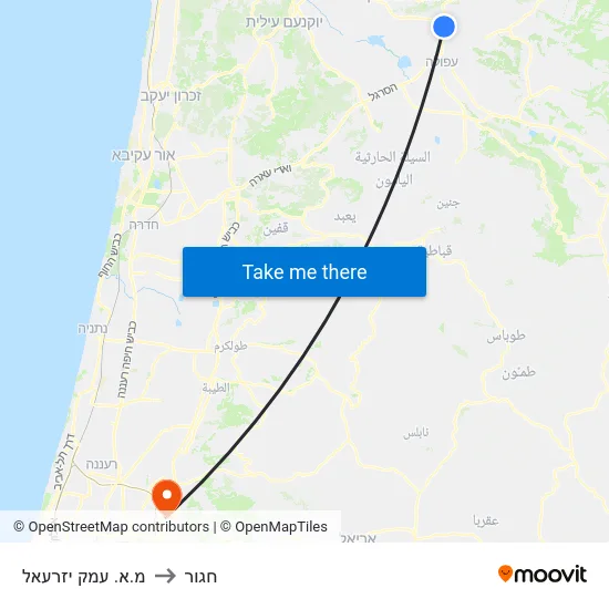 מ.א. עמק יזרעאל to חגור map