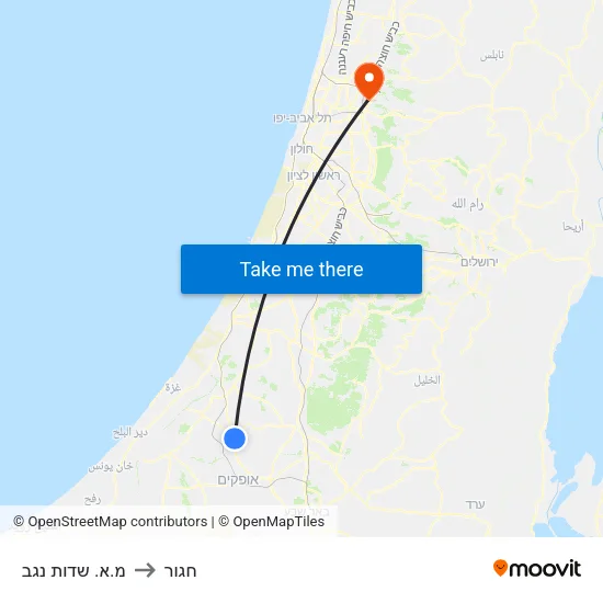 מ.א. שדות נגב to חגור map