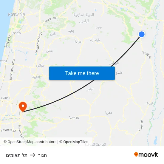 תל תאומים to חגור map