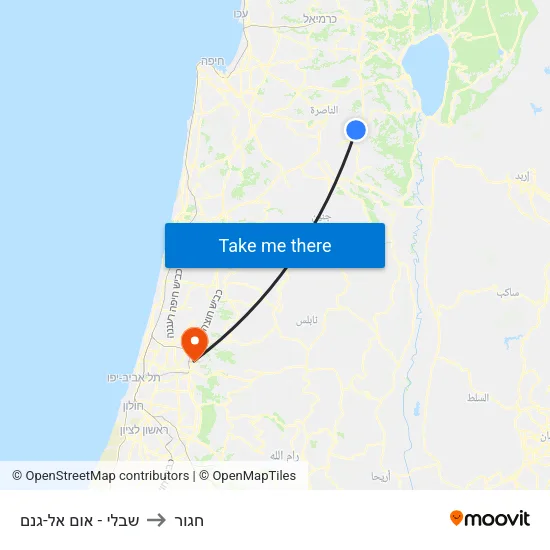 שבלי - אום אל-גנם to חגור map