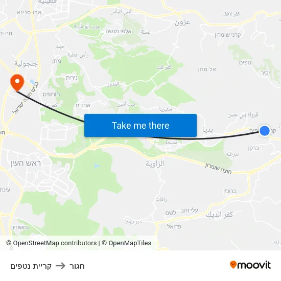 קריית נטפים to חגור map